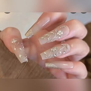 Nude Long Stutdy Nails | Rhinestones